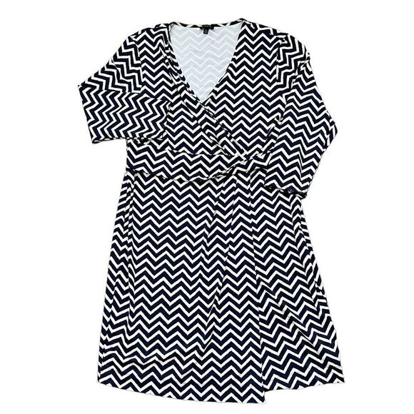 Talbots Chevron Faux Wrap Dress XLP Navy Stretch Jersey Comfort Casual Nautical - Picture 12 of 14
